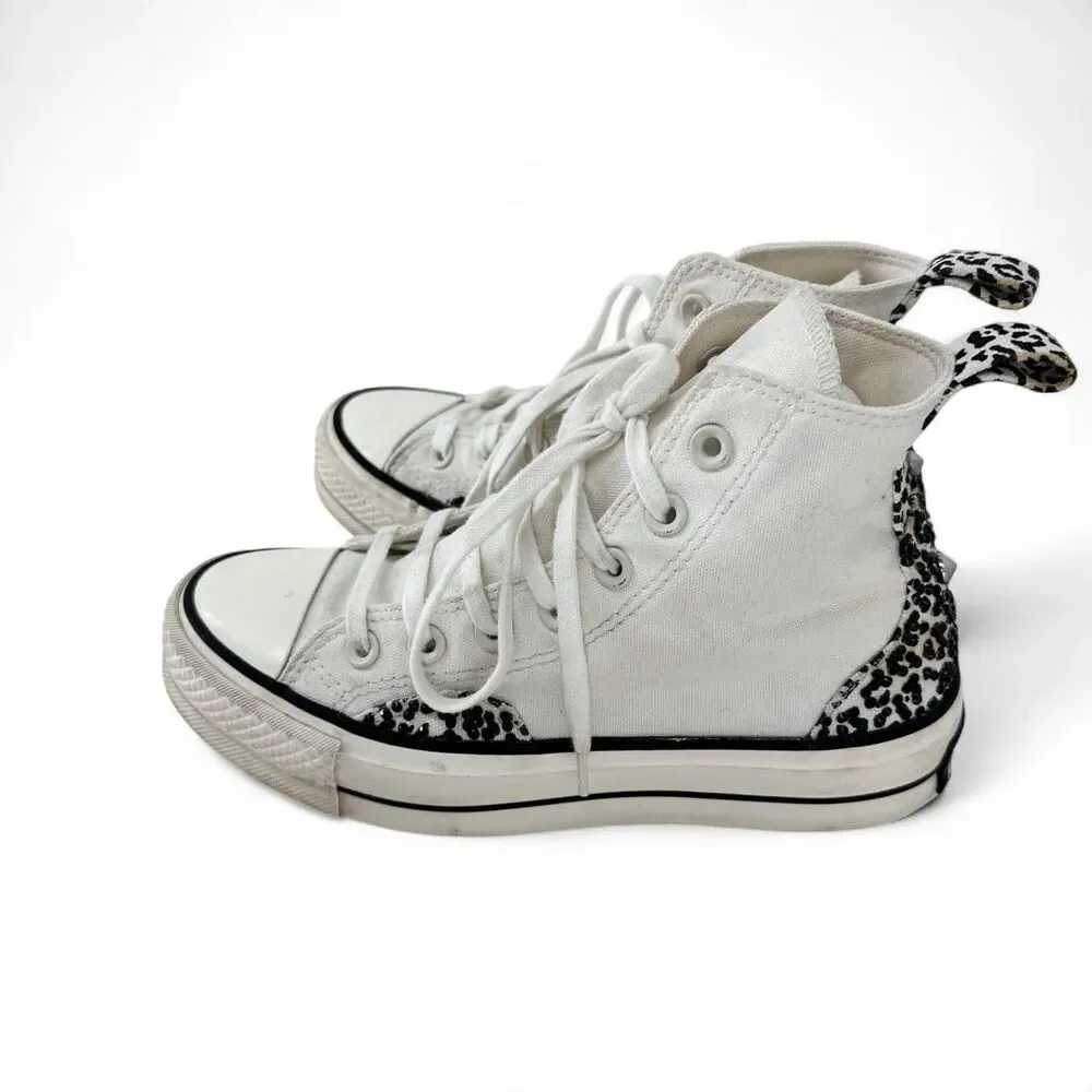 Embellished White Platform High Top Canvas Sneakers Cheetah Print Rhinestone Gem